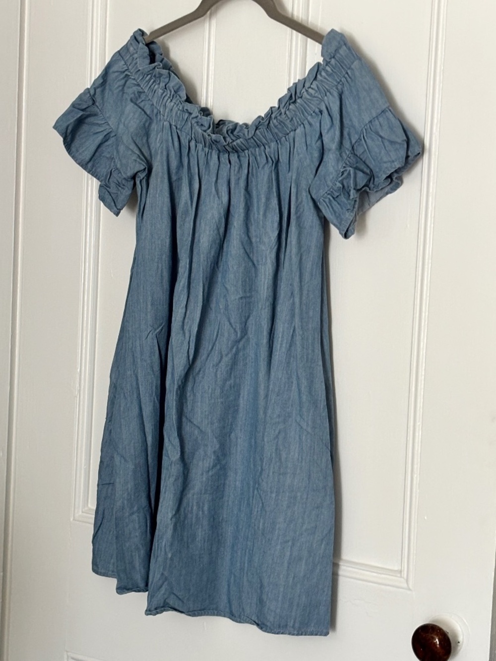 UMGEE Off Shoulder Blue Denim Casual Summer Dress
